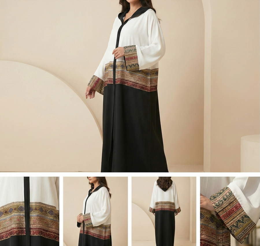 TAYA Moroccan Cardigan in ivory and black