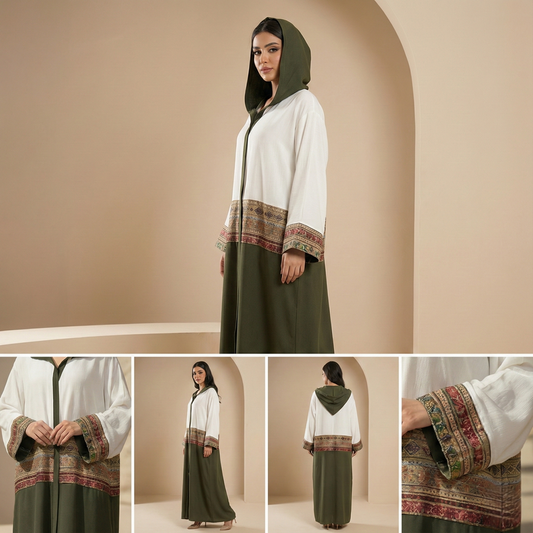 TAYA Moroccan Cardigan in ivory and sage green